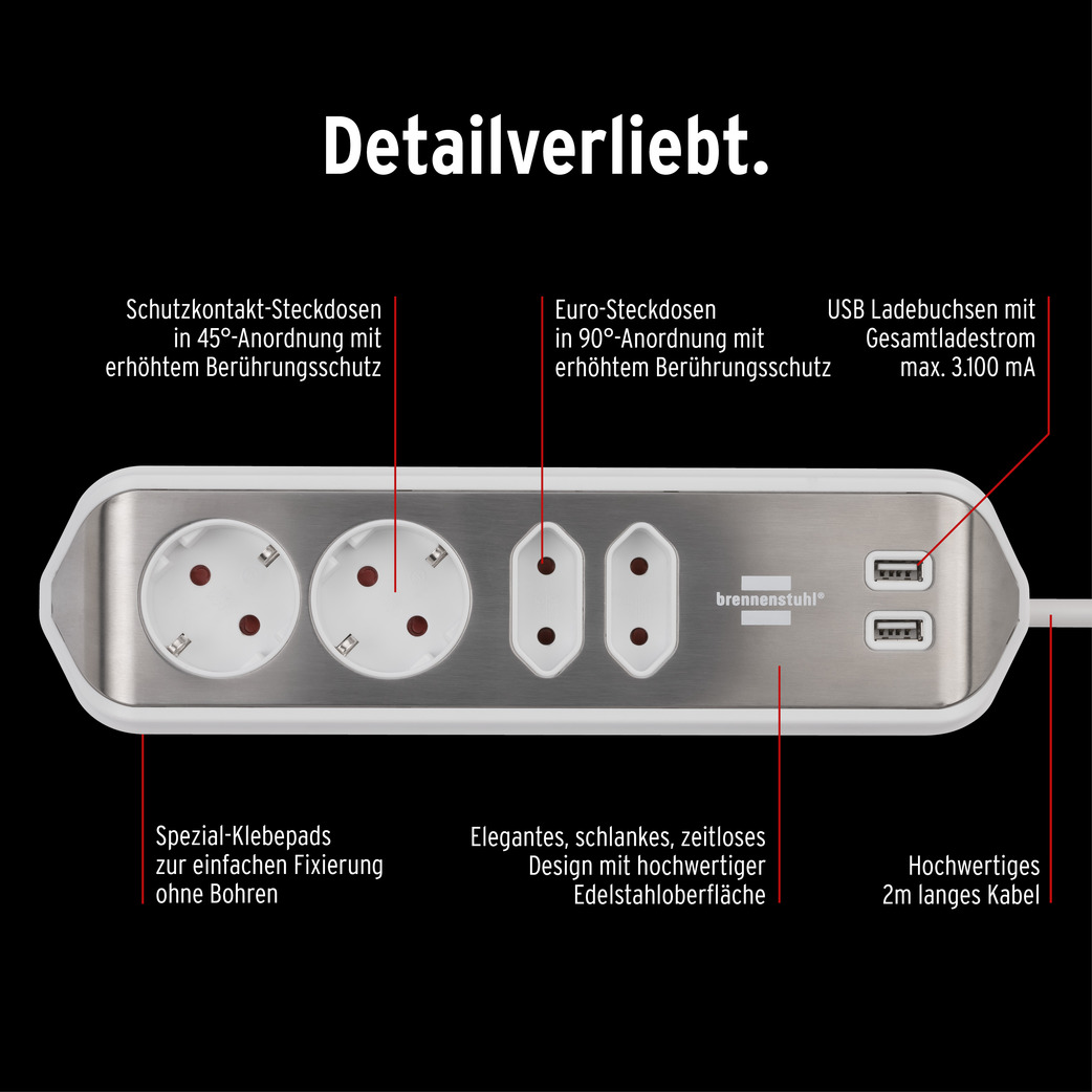 brennenstuhl estilo Sofa-Steckdose – Steckleiste mit USB-Ports ▷ hulle24