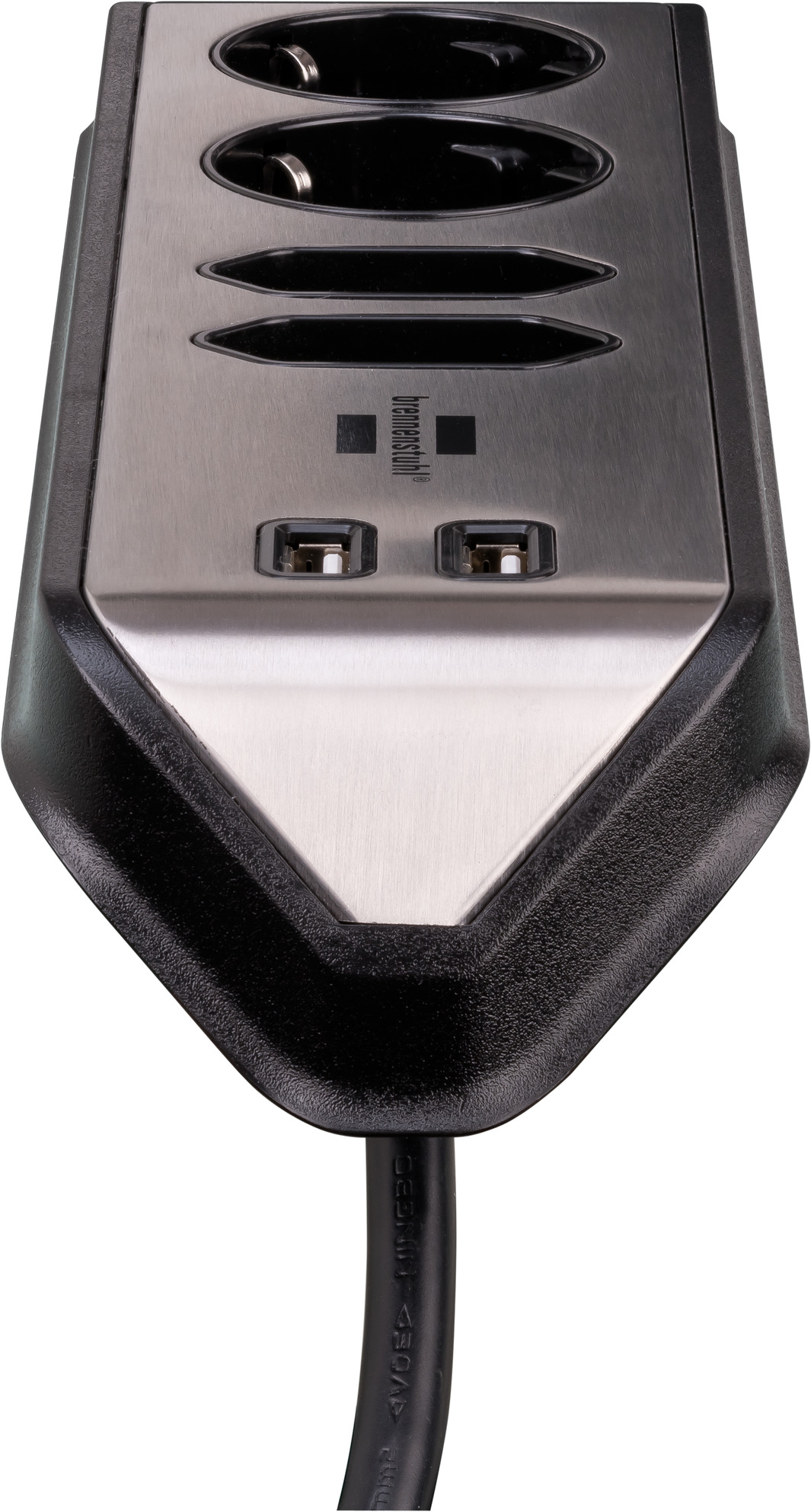 Enchufe de esquina brennenstuhl®estilo con función de carga USB 4 vías 2x  tomas de contacto de protección & 2x Euro plata/blanco