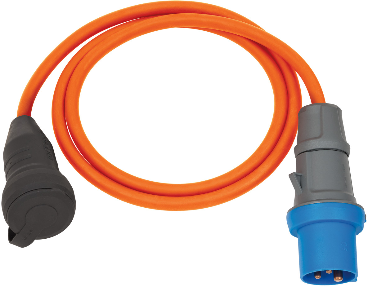 Camping/Maritime Adapter Cable IP44 1,5m orange H07RN-F 3G2,5 earthed  socket, CEE plug 230V/16A