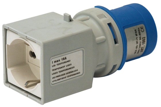 Caravan-Adapter CEE 3-polig 16A/230V IP20 CEE-Steckdose, IT-Kupplung universal (IT 10/16 A + DE 16A) - Produktbild