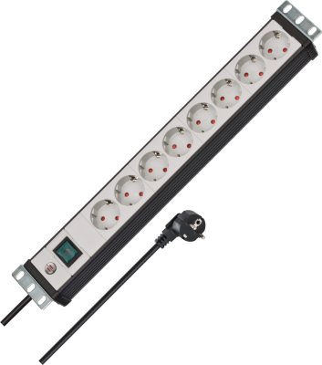 Premium-Line 19" Steckdosenleiste für Schaltschränke 8-fach schwarz/lichtgrau 3m H05VV-F 3G1,5 19"-Format