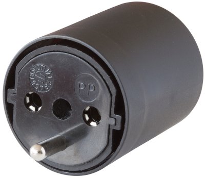 Adapter Fix schwarz DE auf CH, 230V 3-polig T13 auf Schuko-Stecker mit Buchse