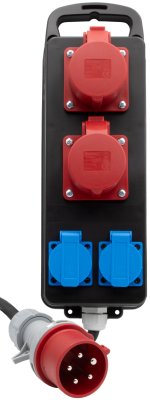 Portabler Stromverteiler BSV P CEE 400V/16A, 2x CEE Steckdosen, 2x Schutzkontakt-Steckdosen, CEE Stecker, 2m H07RN-F 5G2,5 schwarz