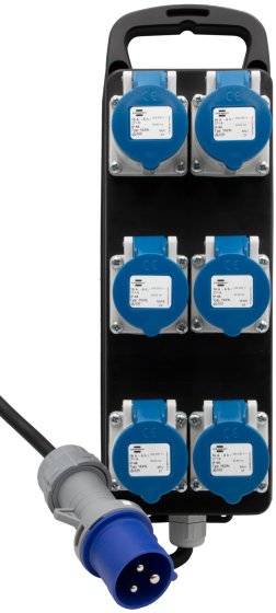 Portabler Stromverteiler BSV P CEE 230V/16A, 6x CEE Steckdosen, CEE Stecker, Kabel 2m H07RN-F 3G2.5 schwarz *IT* - Produktbild