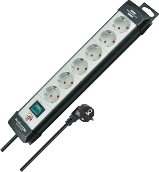 Premium-Line Steckdosenleiste 6-fach schwarz/lichtgrau 3m H05VV-F 3G1,5 - Produktbild