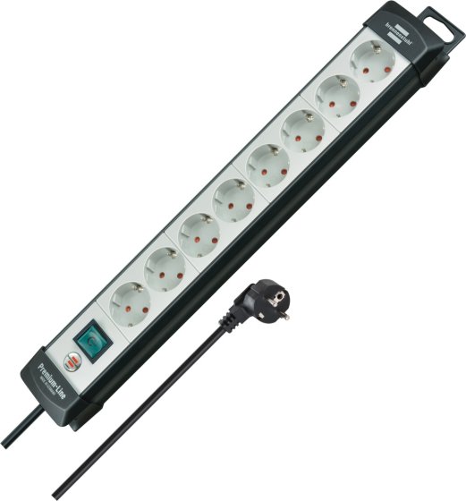 Premium-Line Steckdosenleiste 8-fach schwarz/lichtgrau 3m H05VV-F 3G1,5 - Produktbild