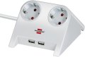 Desktop-Power USB-Charger mit 2 USB Ladebuchsen 2100mA 2-fach weiß poliert 1,8m H05VV-F 3G1,5 - Produktbild