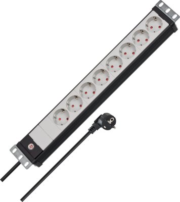 Premium-Line 19" Steckdosenleiste für Schaltschränke 8-fach schwarz/lichtgrau 3m H05VV-F 3G1,5 19"-Format