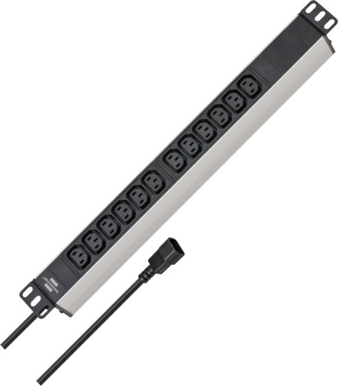 Alu-Line 19" Steckdosenleiste für Schaltschränke 12-fach schwarz/silber 2m H05VV-F 3G1,0 - Produktbild