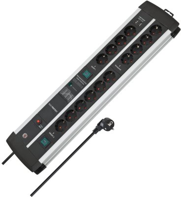 Premium-Protect-Line 120.000A Überspannungsschutz-Steckdosenleiste mit USB-Ladefunktion 14-fach DUO 3m H05VV-F 3G1,5