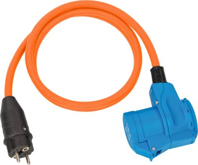 Camping-/Maritim-Adapterkabel IP44 1,5m orange H07RN-F 3G2,5 Schutzkontakt-Stecker, Winkelkupplung CEE 230V/16A