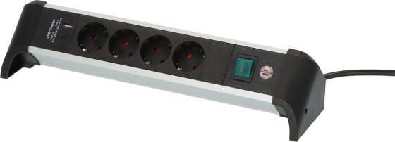 Alu-Office-Line Steckdosenleiste mit USB Power Delivery USB-Ladefunktion 4-fach 1,8m H05VV-F 3G1,5 - Produktansicht