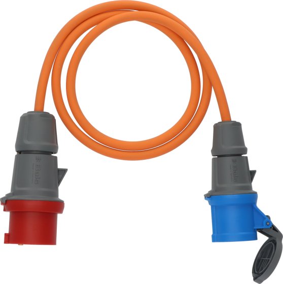 Camping-/Maritim Adapterkabel IP44 1,5m orange H07RN-F 3G2,5 CEE-Stecker 400V/16A, CEE-Kupplung 230V/16A - Produktbild